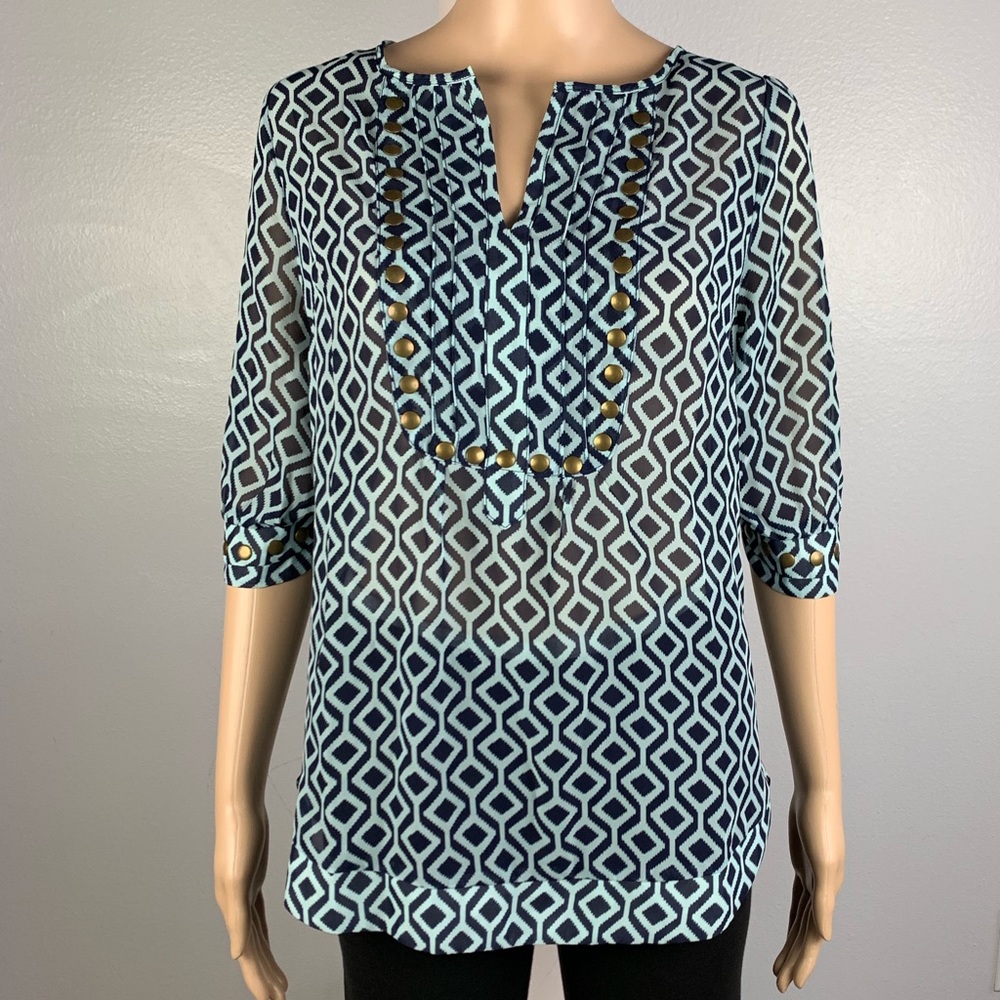 41 HAWTHORN Stitch Fix Small Blue Studded Blouse